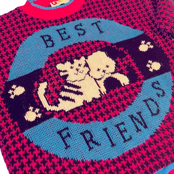 Vintage Girls Gizmo Sweater Size Large 14 Best Friends Cat & Dog Made in USA - Picture 1 of 6